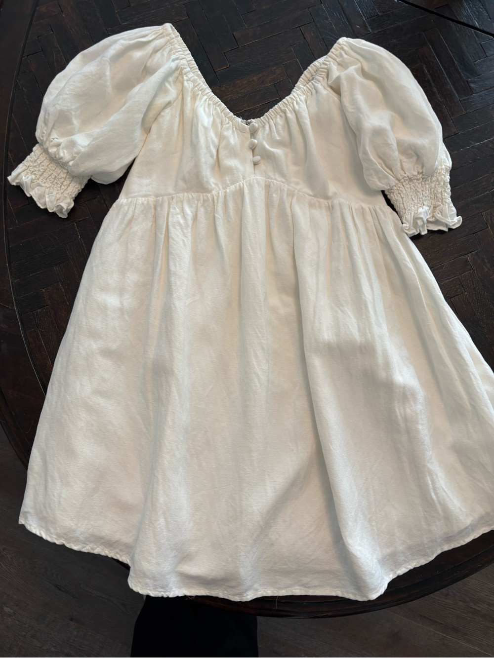 Linen Sabo Skirt Dress Puff Sleeve - Picture 8 of 11